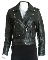 Women's Black Classic Brando Biker Style Cow Hide Leather Jacket: Gemma